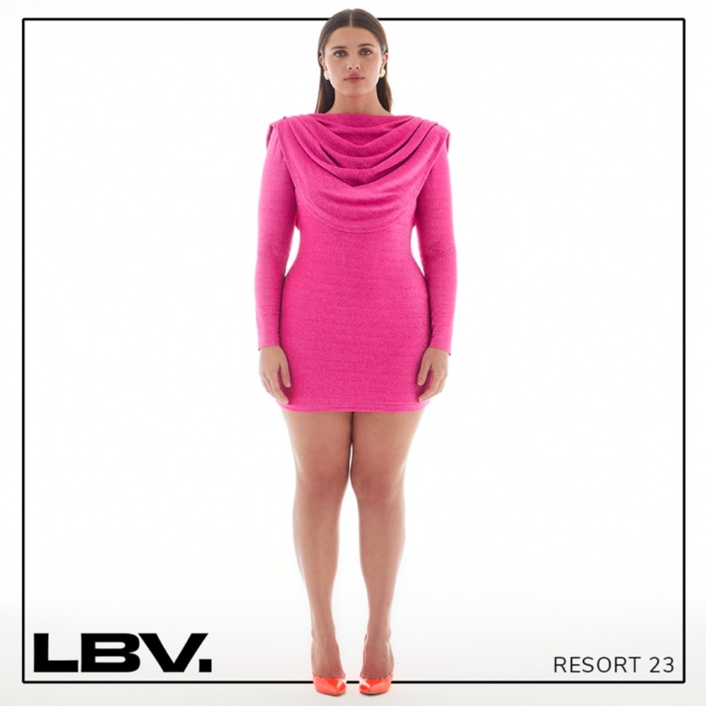 Lurex Jersey Cow neck Dress in Pink